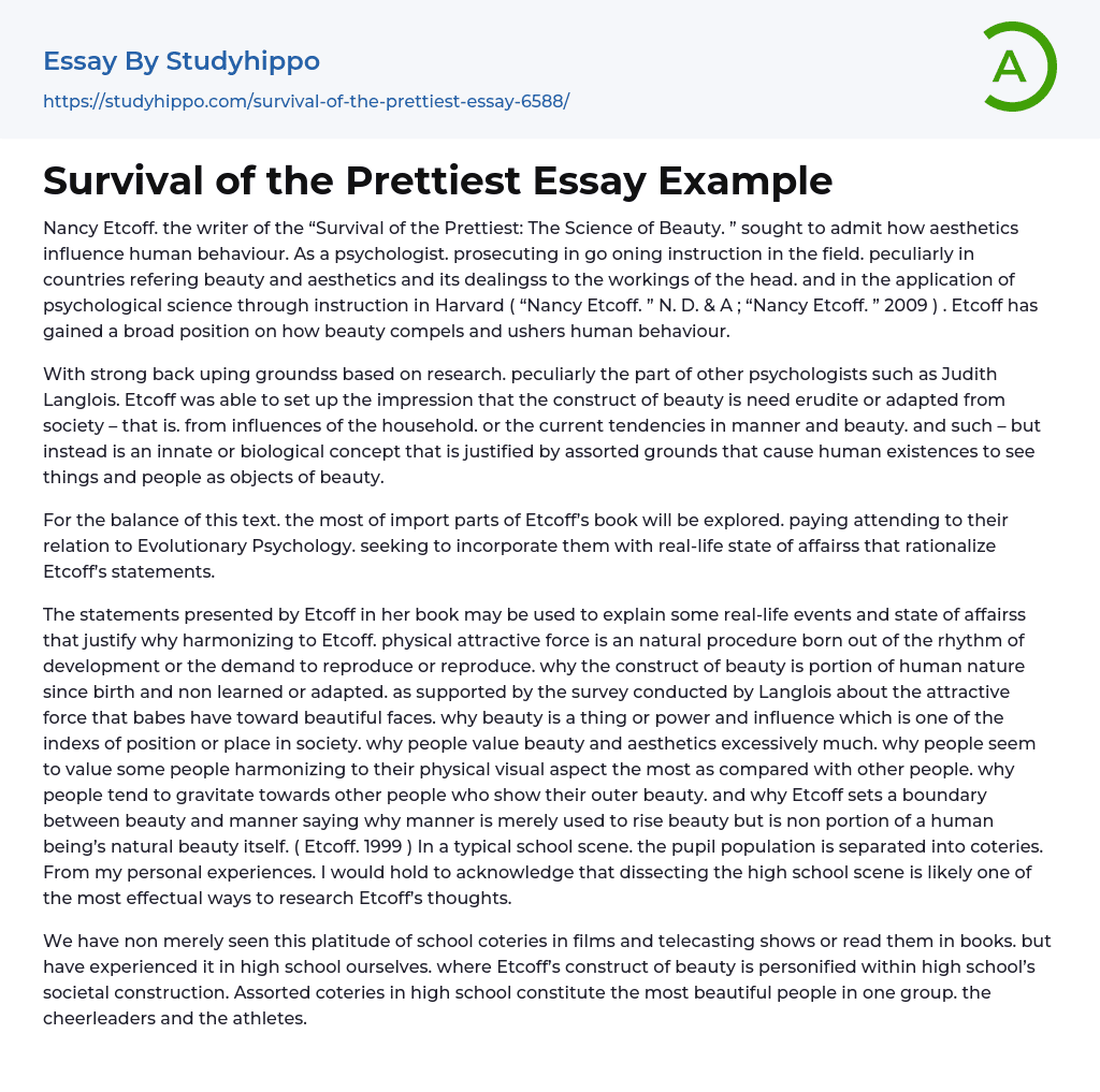 Survival of the Prettiest Essay Example