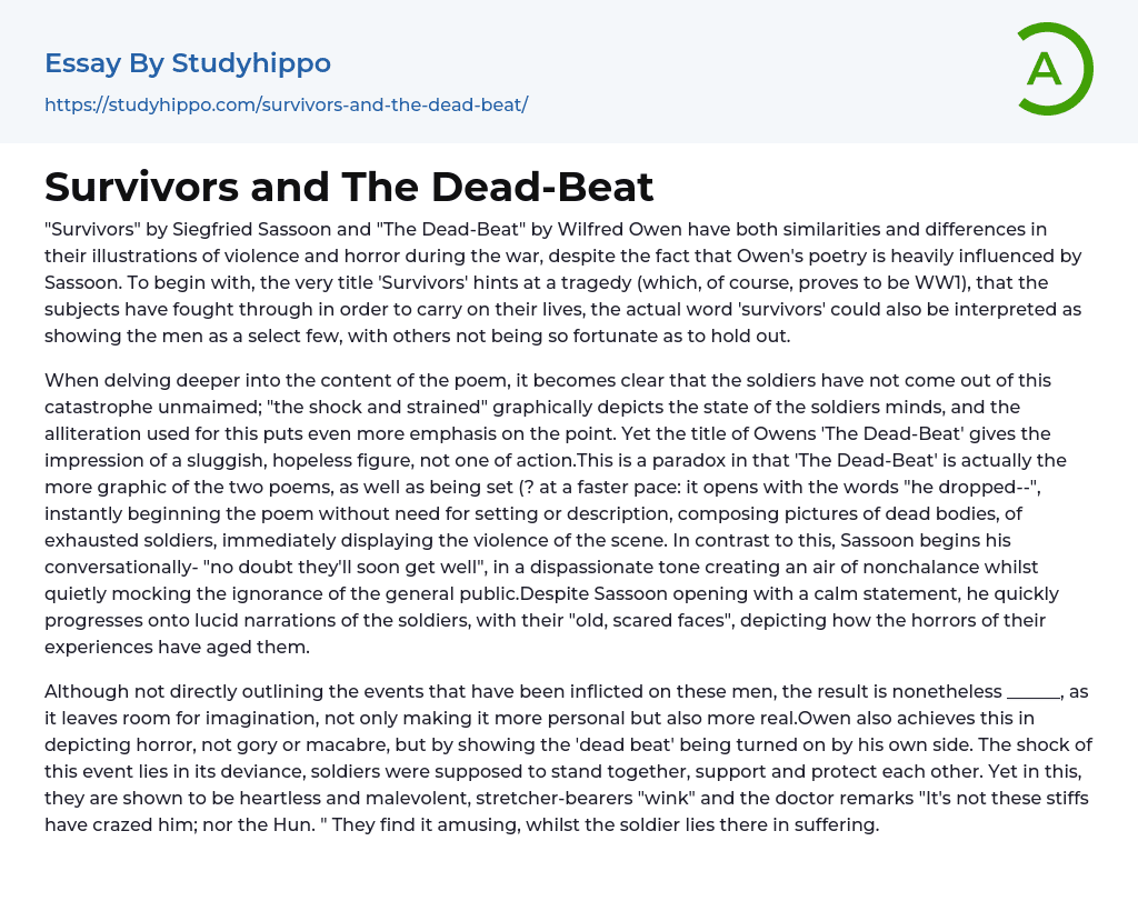 Survivors and The Dead-Beat Essay Example