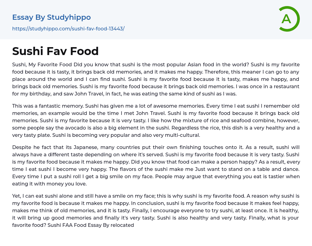 Sushi Fav Food Essay Example