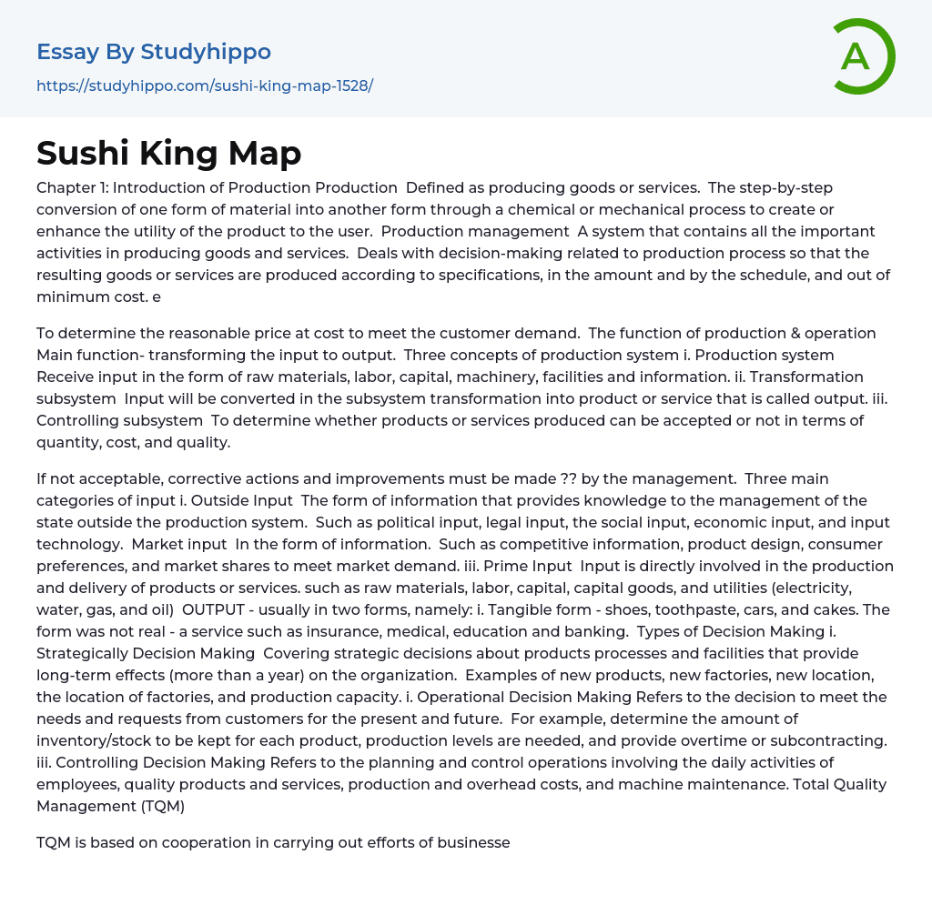 Sushi King Map Essay Example