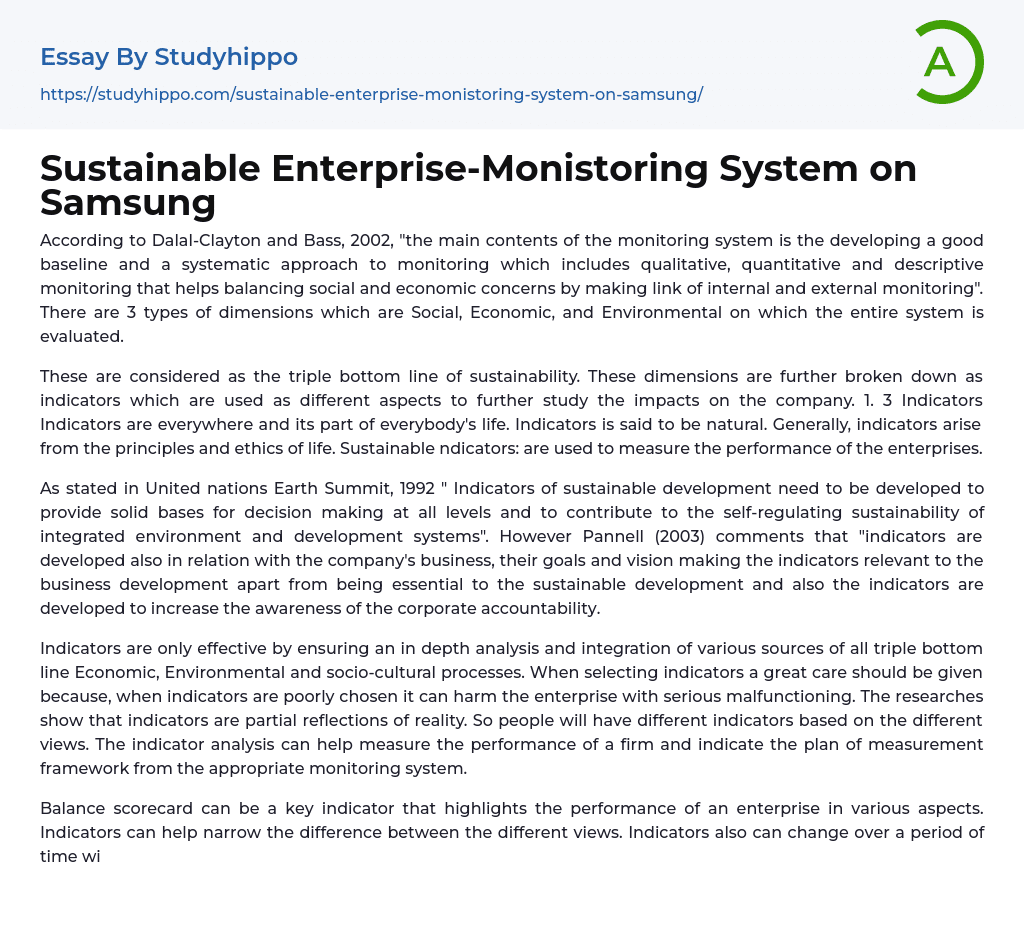 Sustainable Enterprise-Monistoring System on Samsung Essay Example