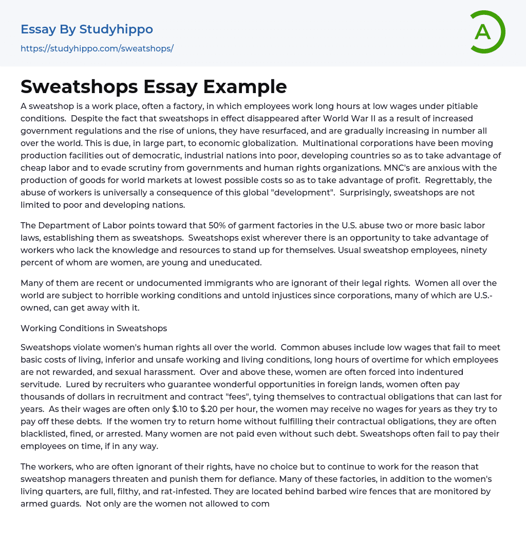 Sweatshops Essay Example