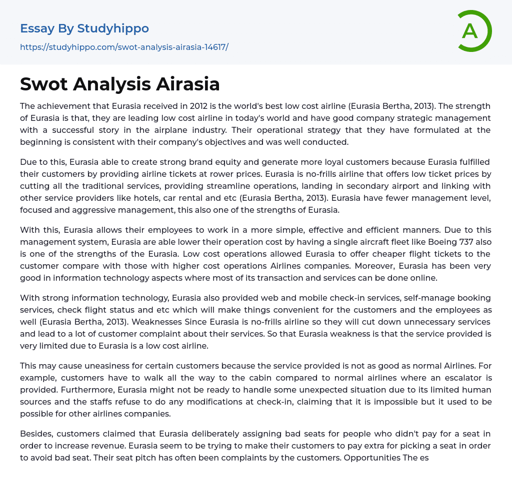 Swot Analysis Airasia Essay Example