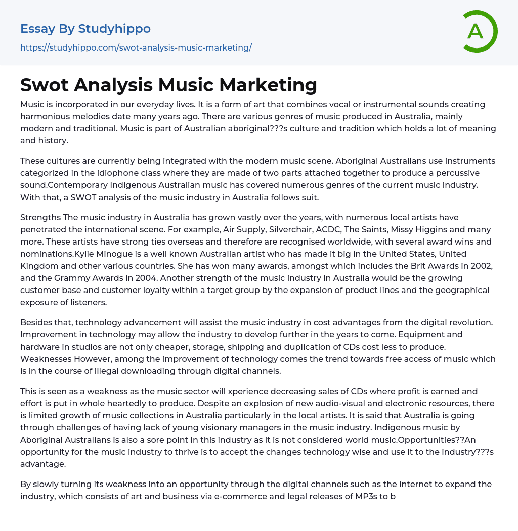 Swot Analysis Music Marketing Essay Example