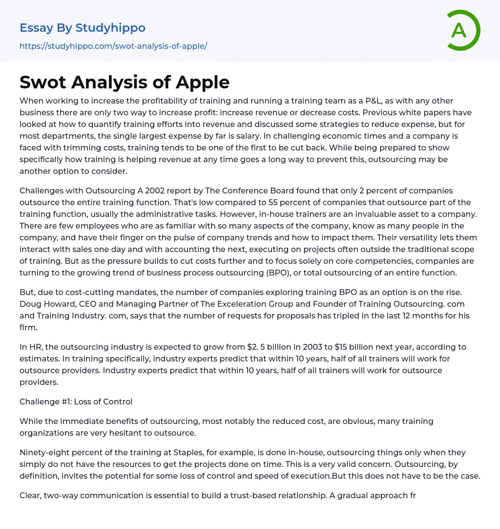 Swot Analysis of Apple Essay Example