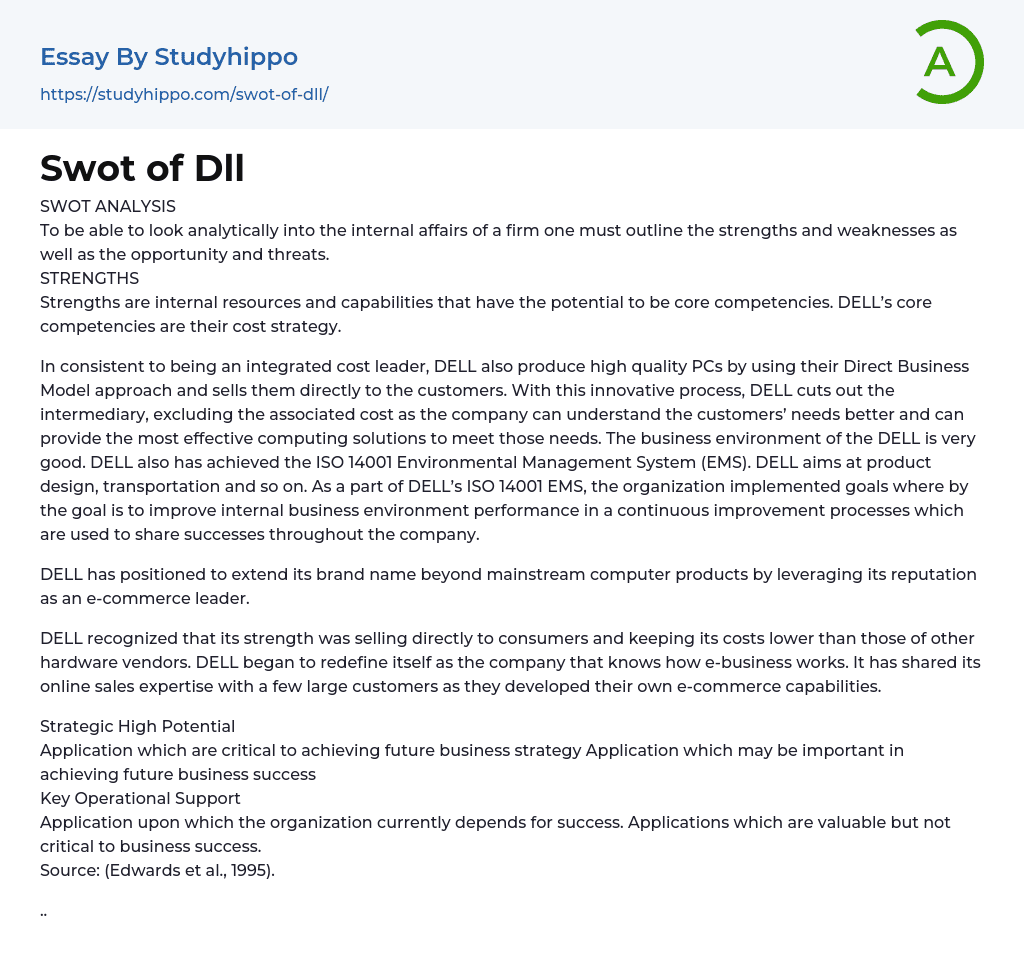 Swot of Dll Essay Example