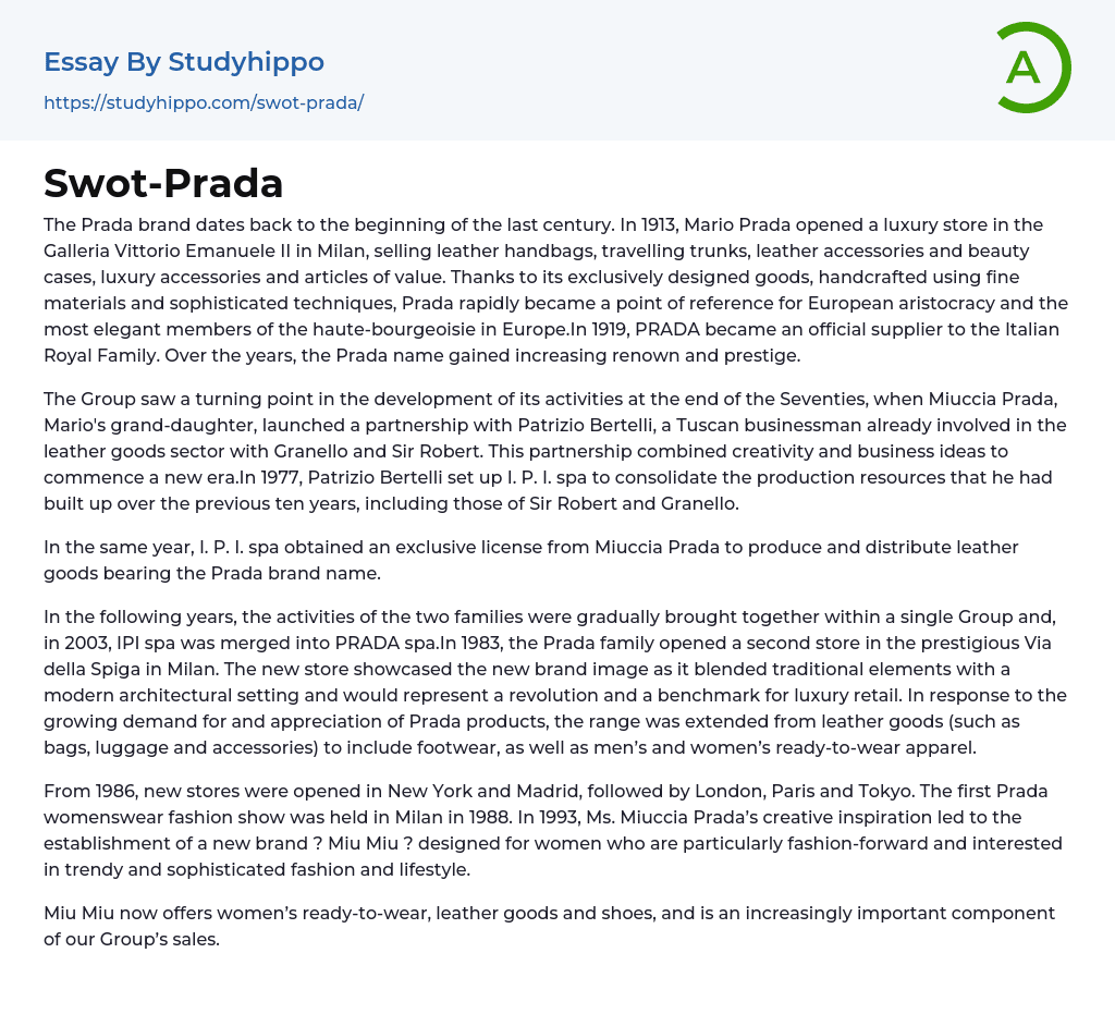 Swot-Prada Essay Example