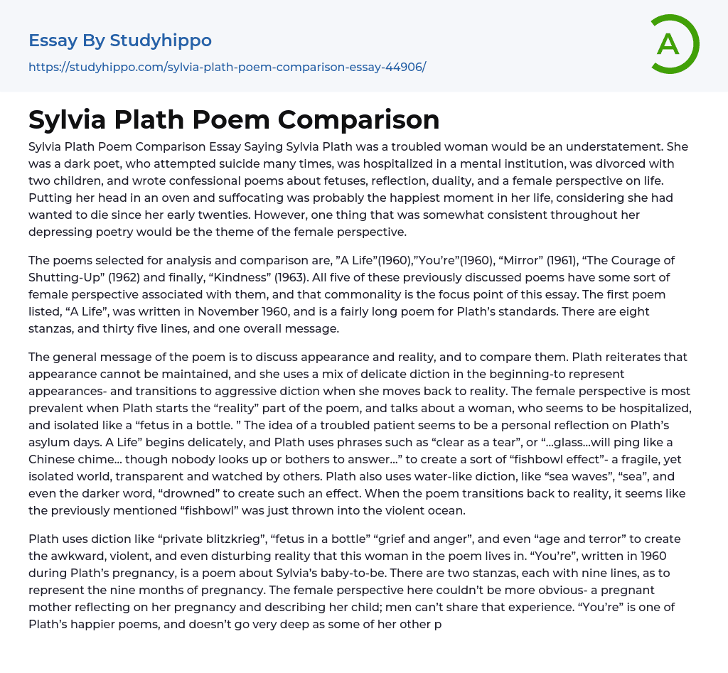 Sylvia Plath Poem Comparison Essay Example