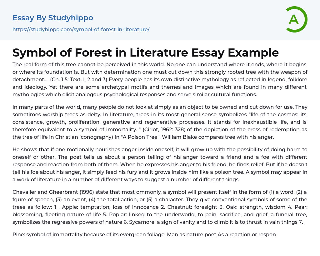 Symbol of Forest in Literature Essay Example