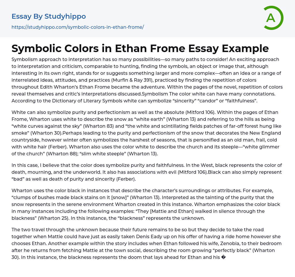 Symbolic Colors in Ethan Frome Essay Example