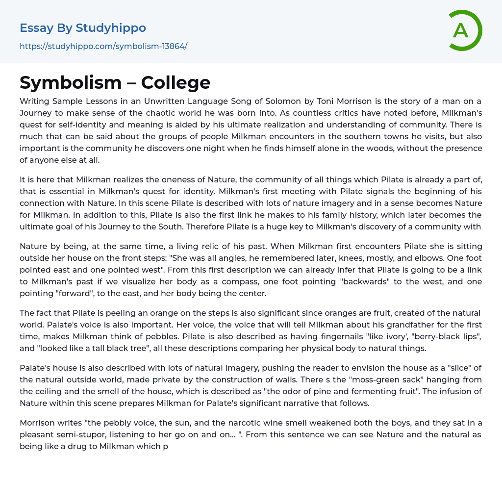 Symbolism – College Essay Example