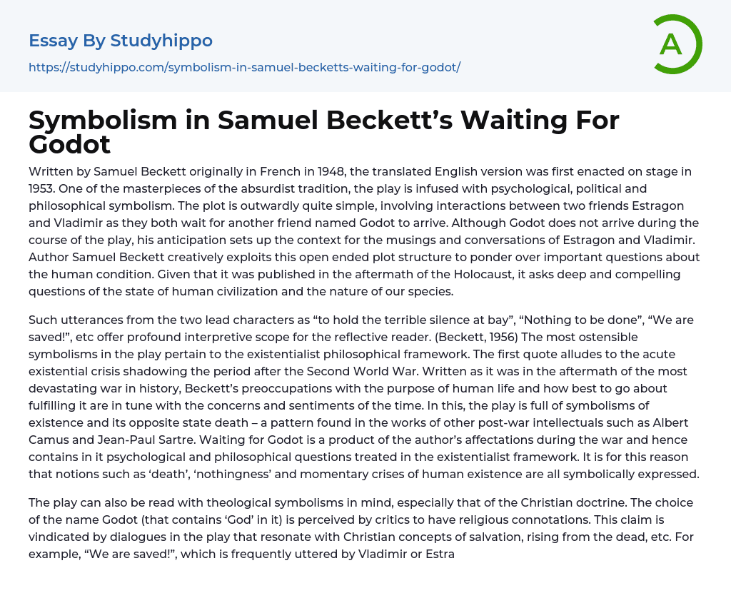 Symbolism in Samuel Beckett’s Waiting For Godot Essay Example
