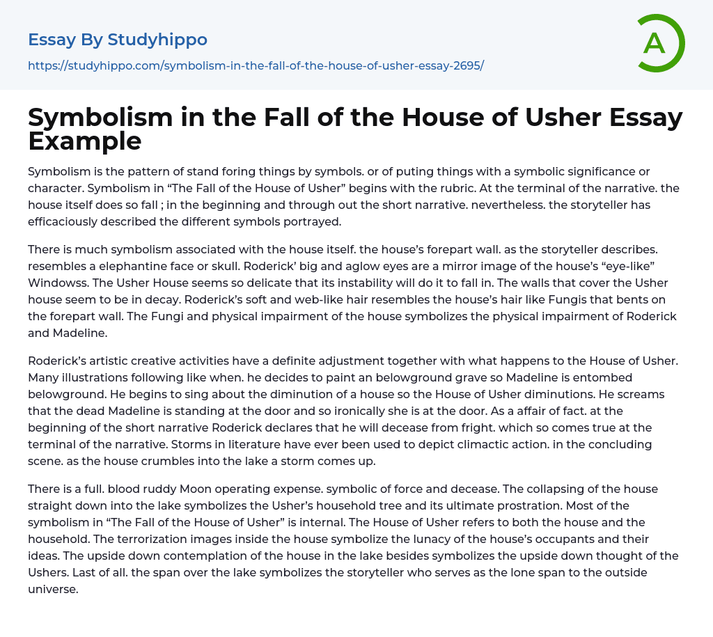 Symbolism in the Fall of the House of Usher Essay Example
