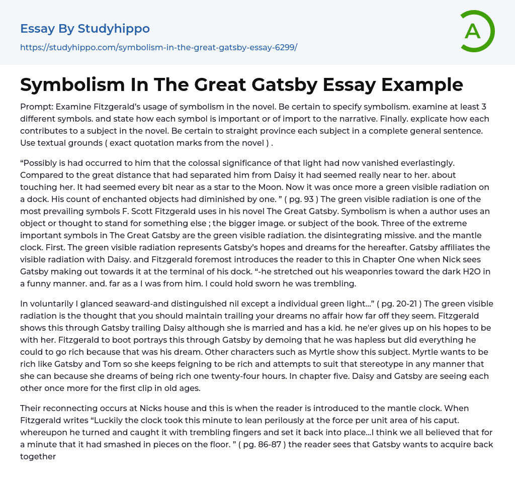 Symbolism In The Great Gatsby Essay Example