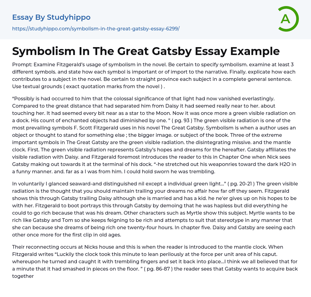 the great gatsby essay on symbolism