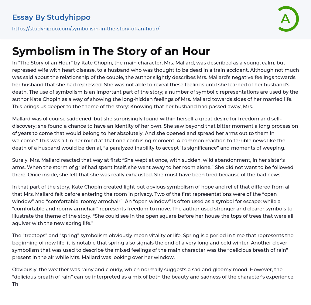 symbolism in the story of an hour essay