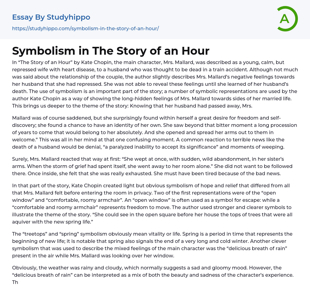 Symbolism In The Story Of An Hour Essay Example StudyHippo