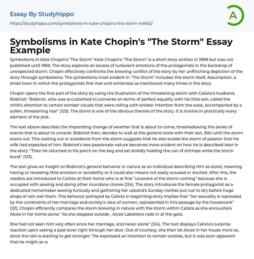 Symbolisms in Kate Chopin’s “The Storm” Essay Example