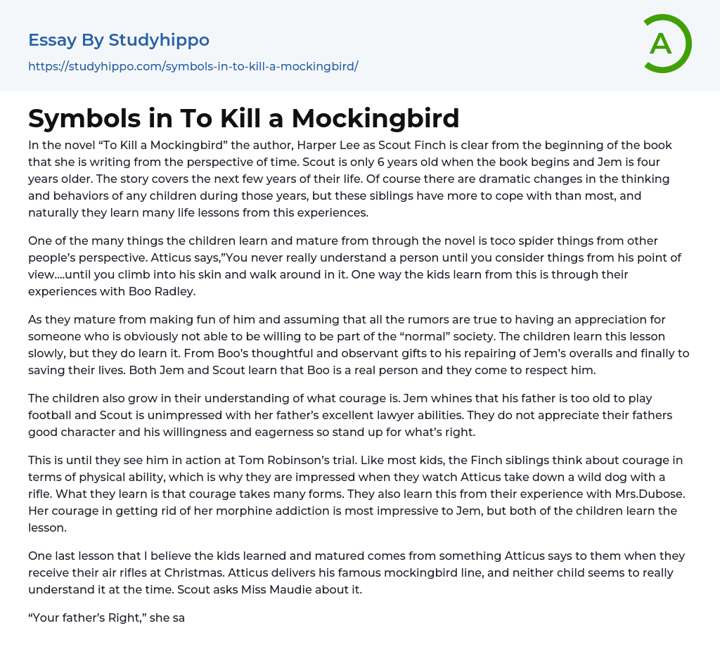 Symbols in To Kill a Mockingbird Essay Example