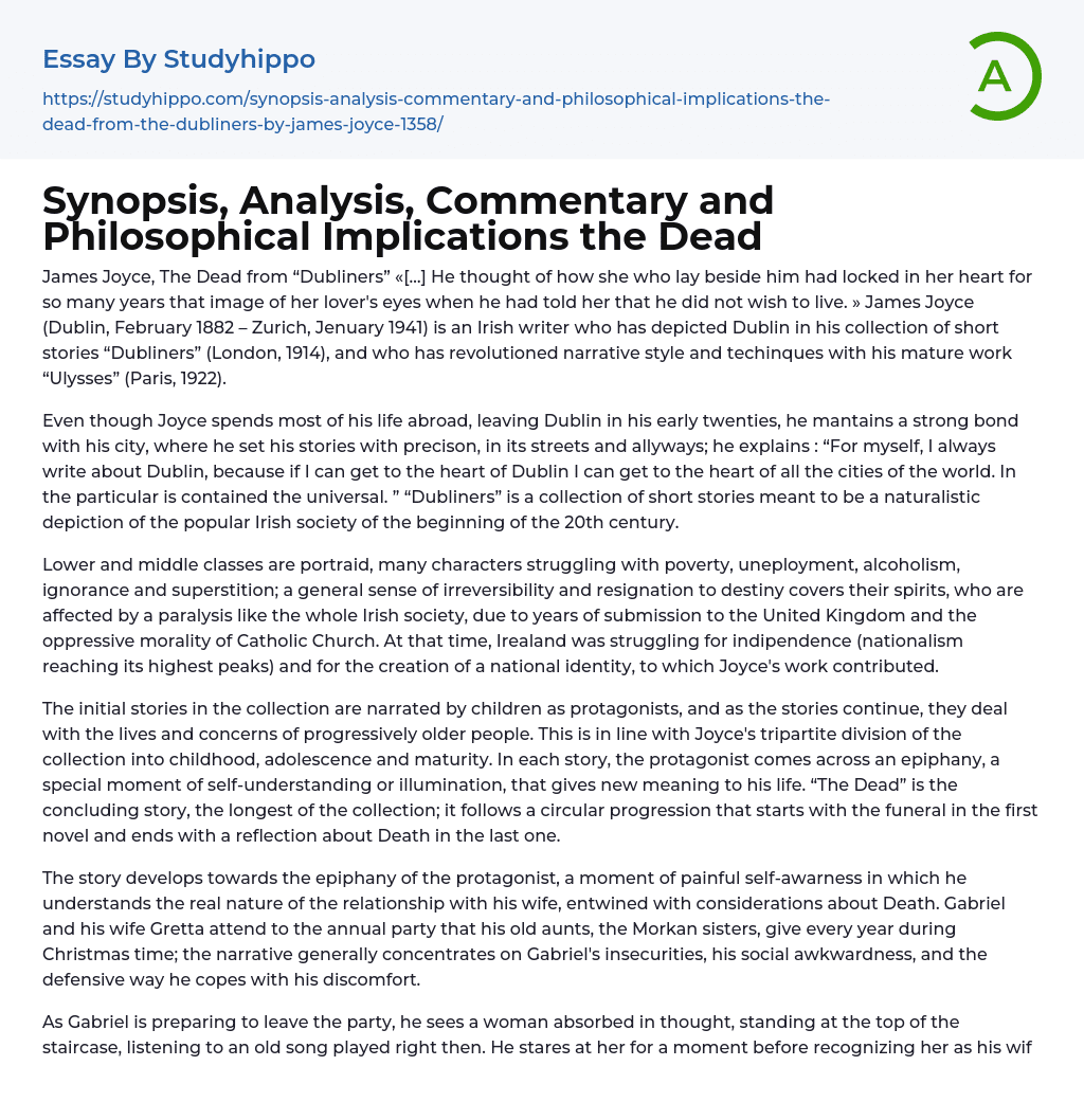 Synopsis, Analysis, Commentary and Philosophical Implications the Dead Essay Example