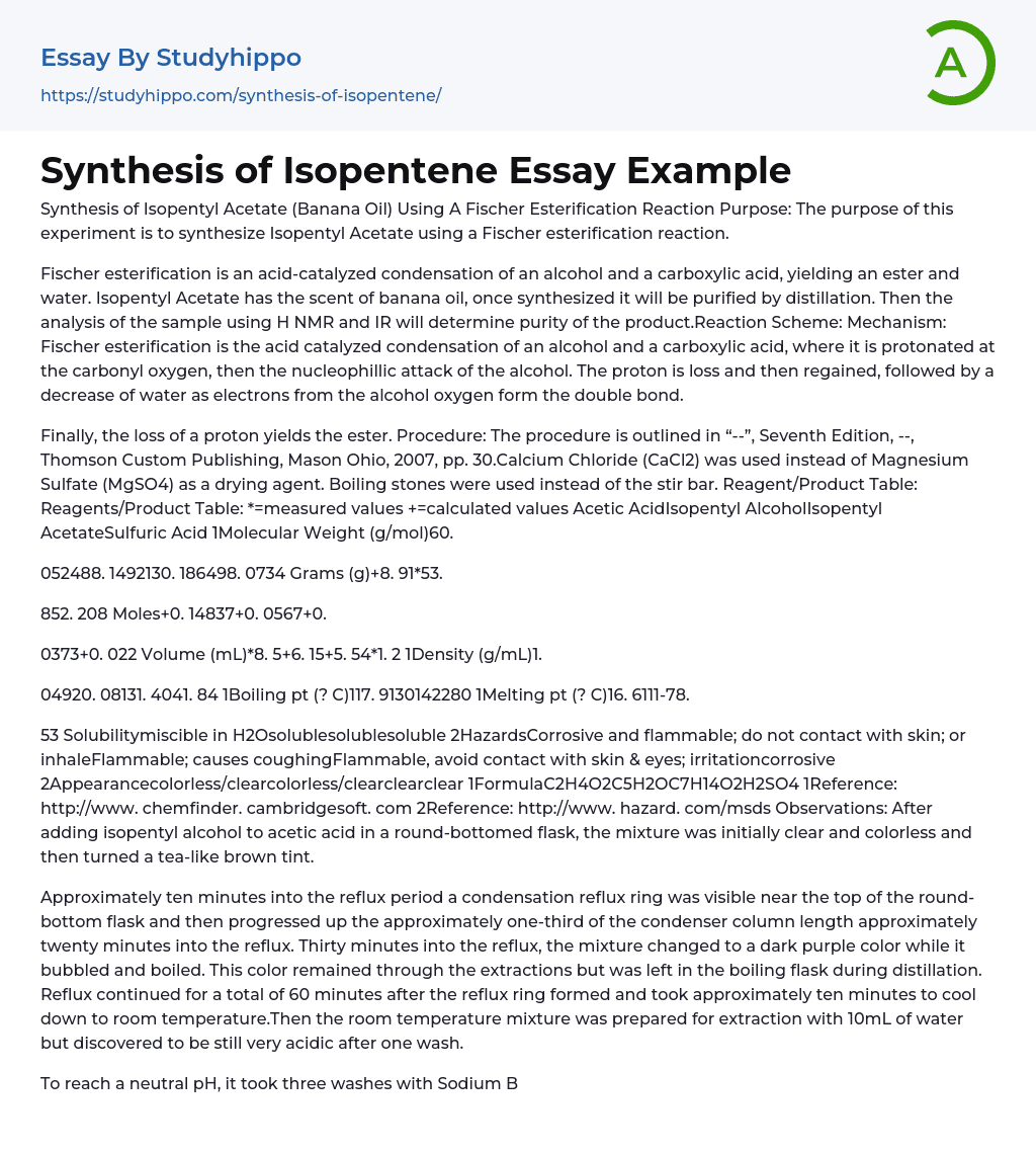 Synthesis of Isopentene Essay Example