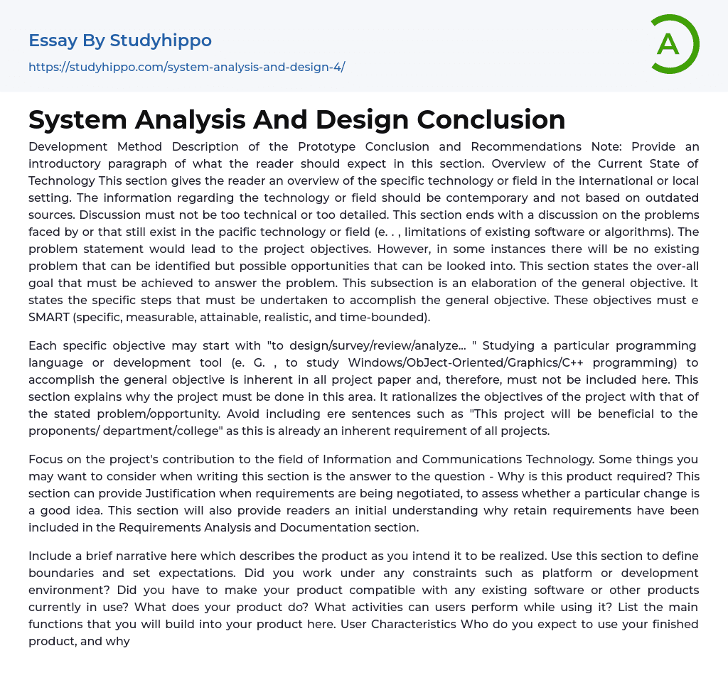 System Analysis And Design Conclusion Essay Example