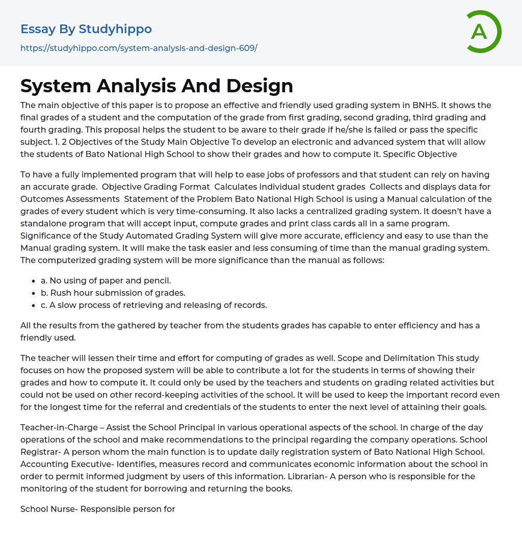 System Analysis And Design Essay Example