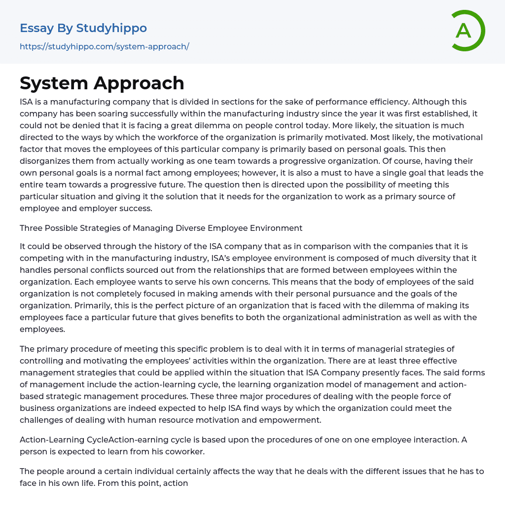 System Approach Essay Example