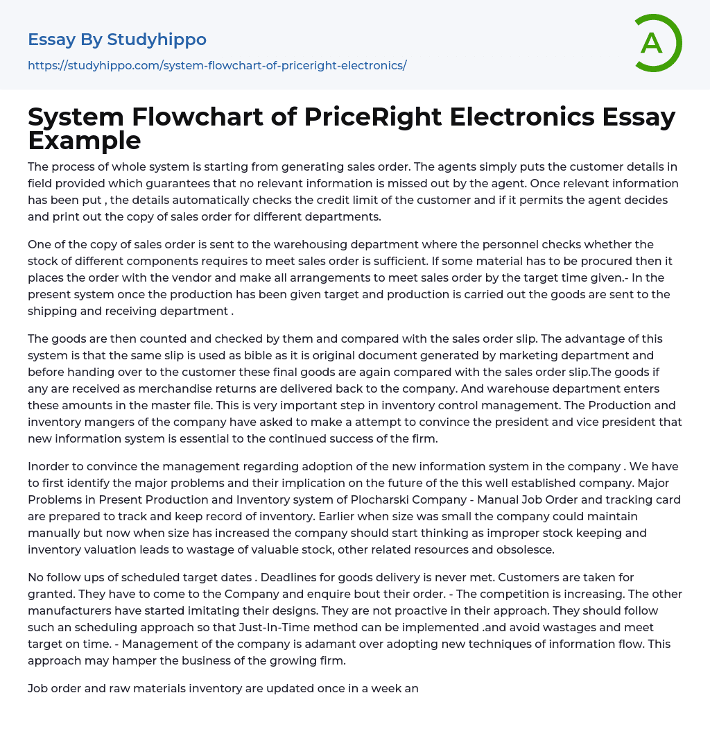 System Flowchart of PriceRight Electronics Essay Example