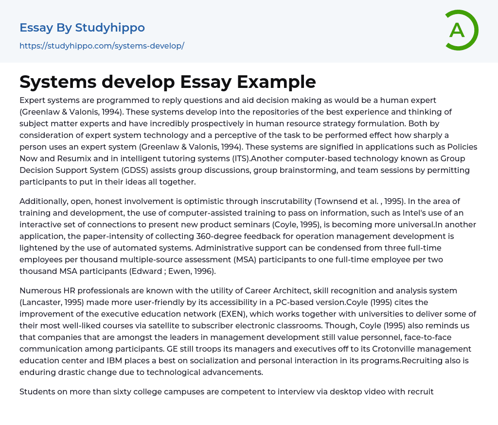Systems develop Essay Example