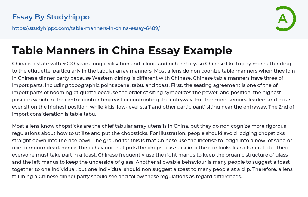 Table Manners in China Essay Example