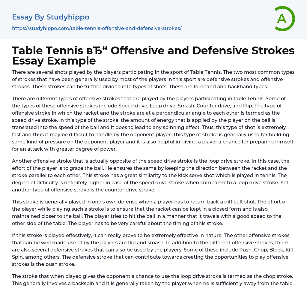 Table Tennis Offensive and Defensive Strokes Essay Example