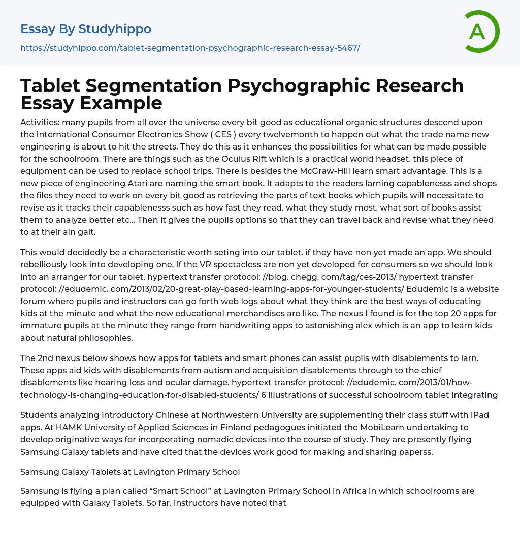 Tablet Segmentation Psychographic Research Essay Example