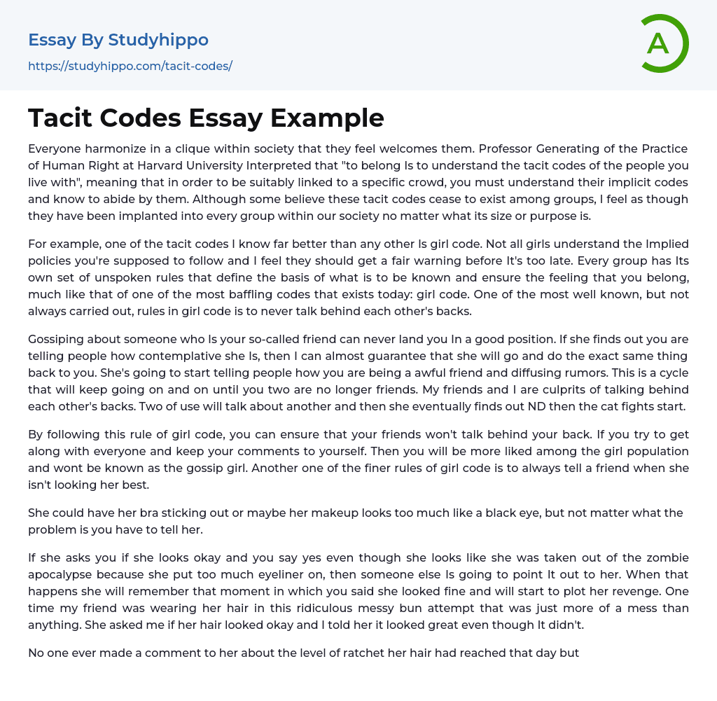 Tacit Codes Essay Example