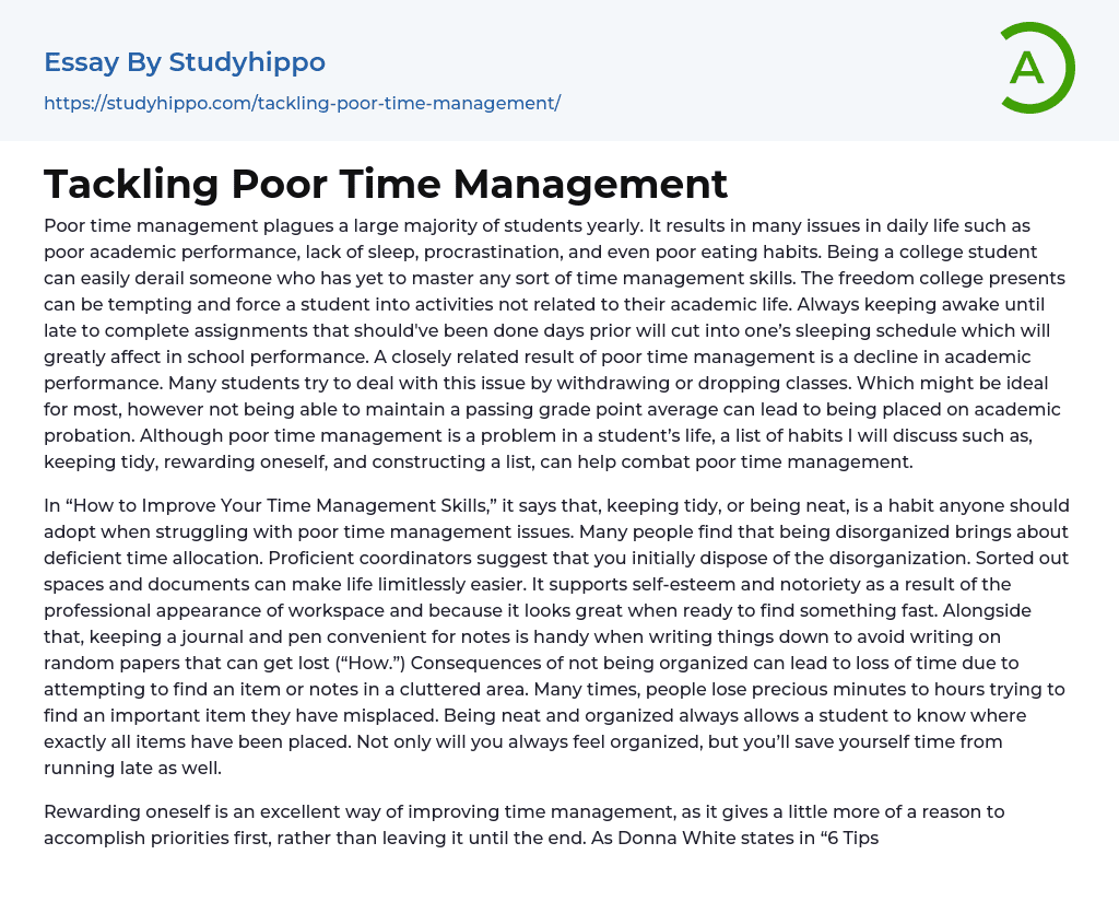 Tackling Poor Time Management Essay Example