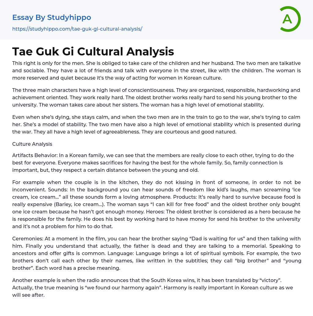 Tae Guk Gi Cultural Analysis Essay Example