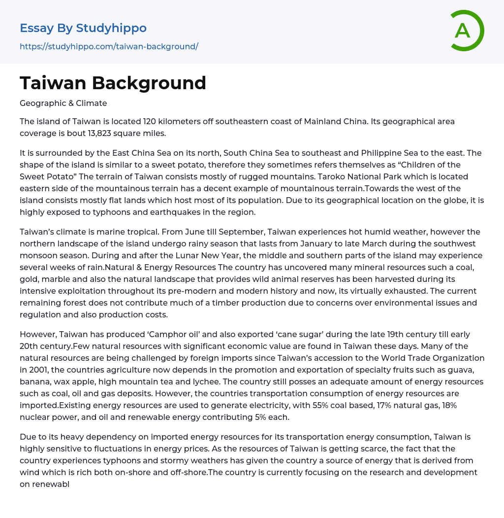 Taiwan Background Essay Example