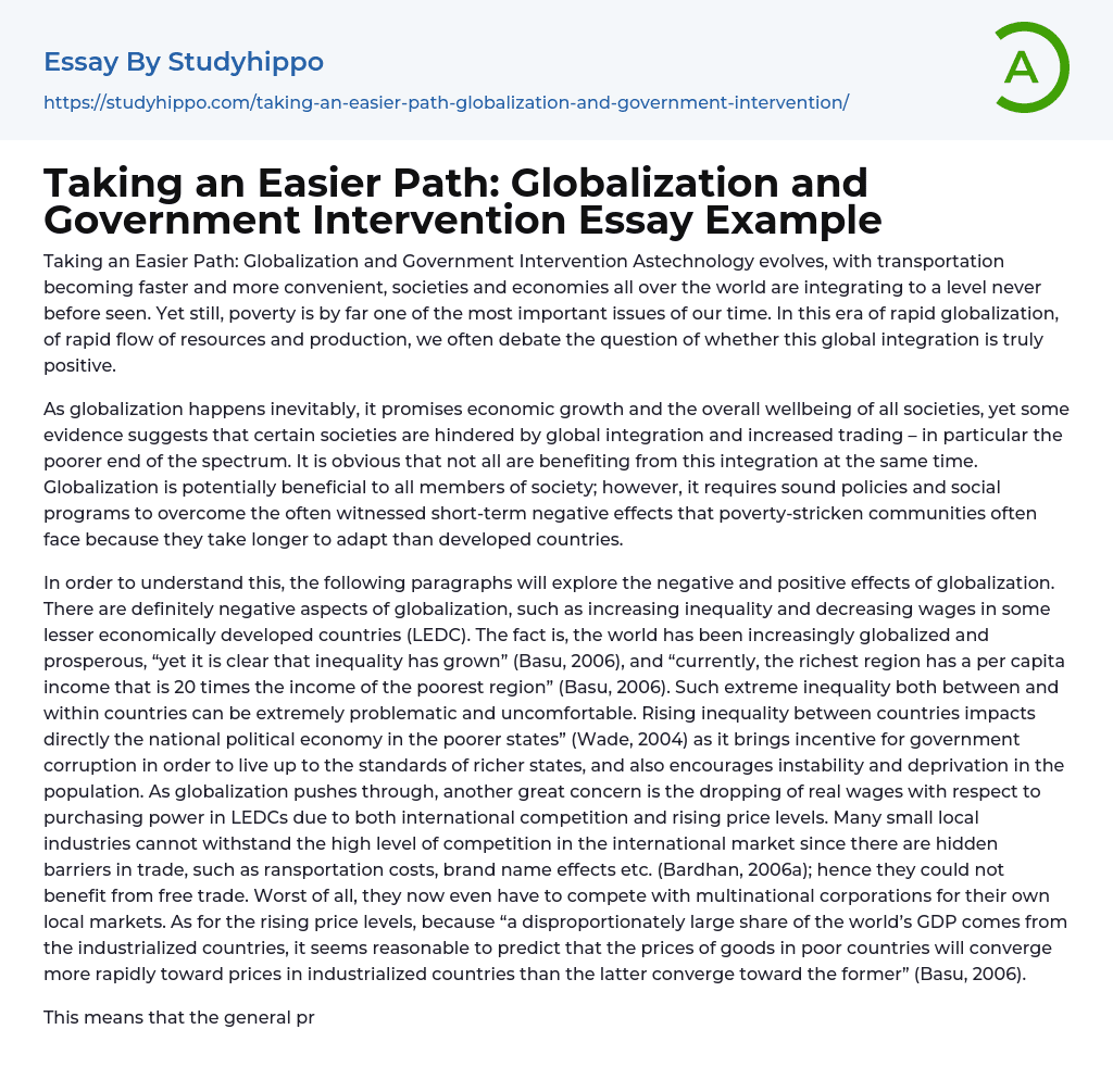 Taking an Easier Path: Globalization and Government Intervention Essay Example