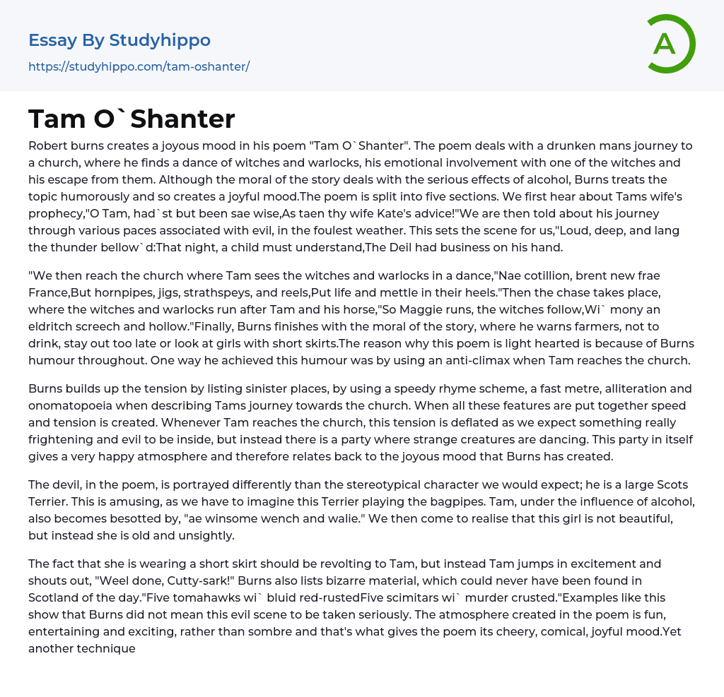 Tam O`Shanter Essay Example