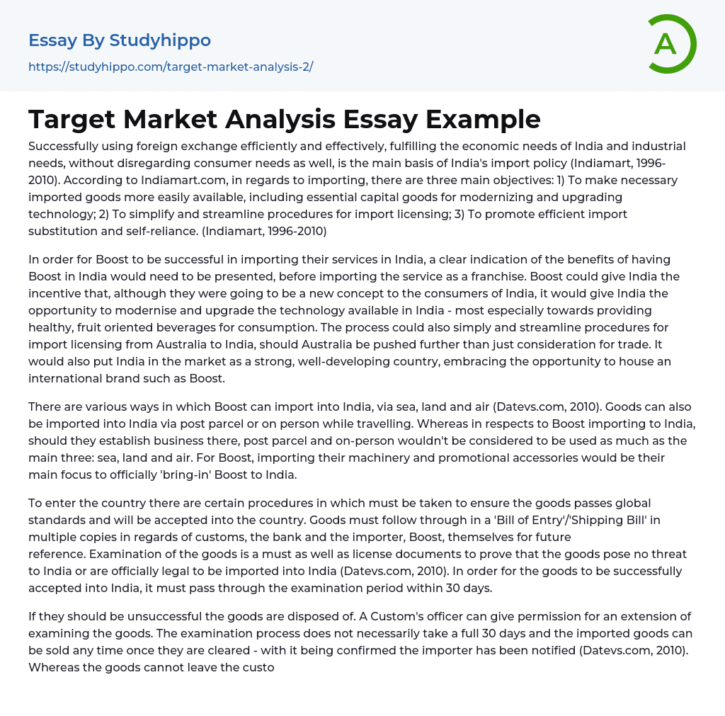 Target Market Analysis Essay Example