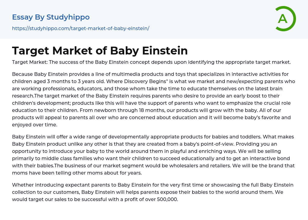 Target Market of Baby Einstein Essay Example
