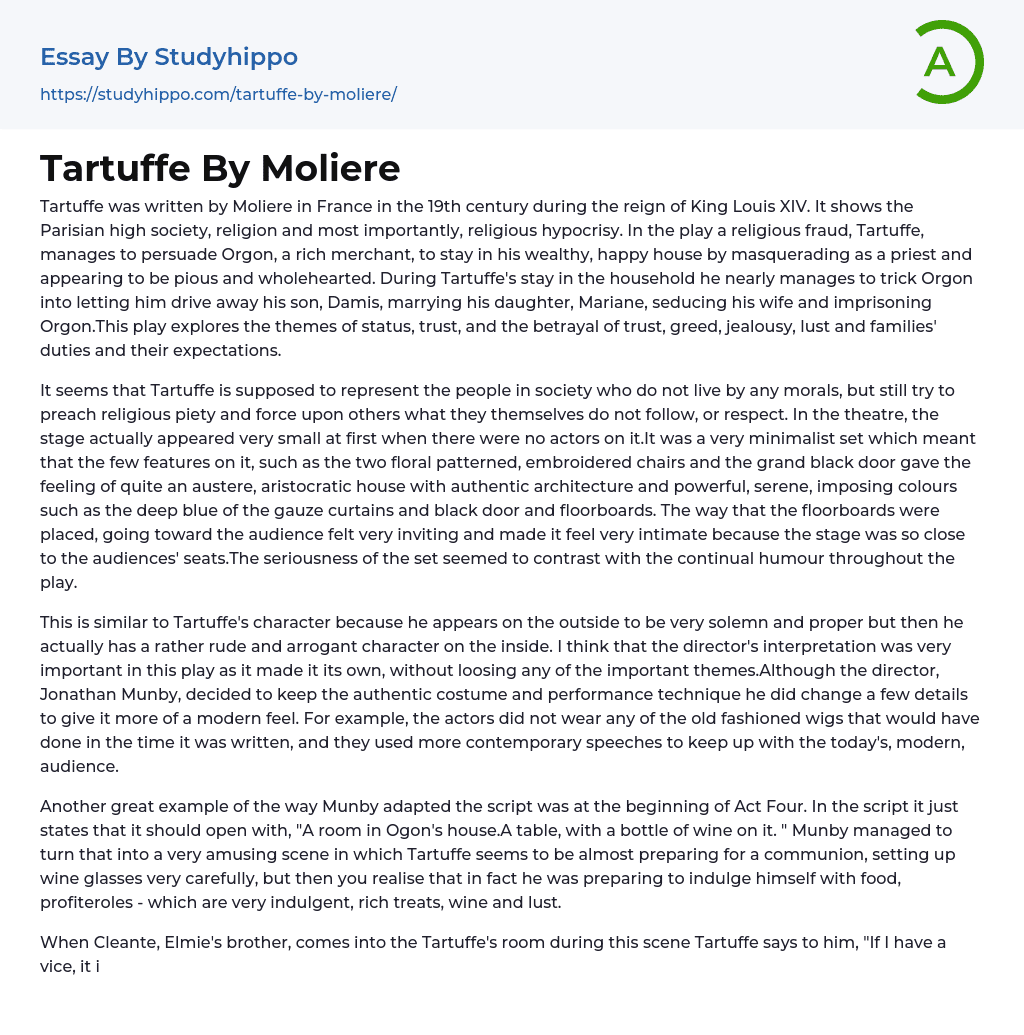 Tartuffe By Moliere Essay Example