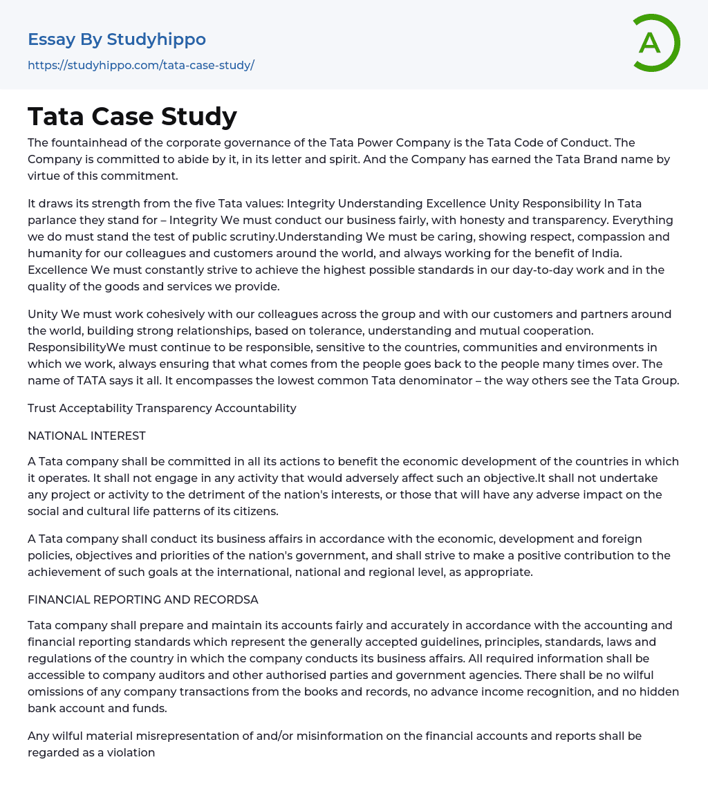 Tata Case Study Essay Example