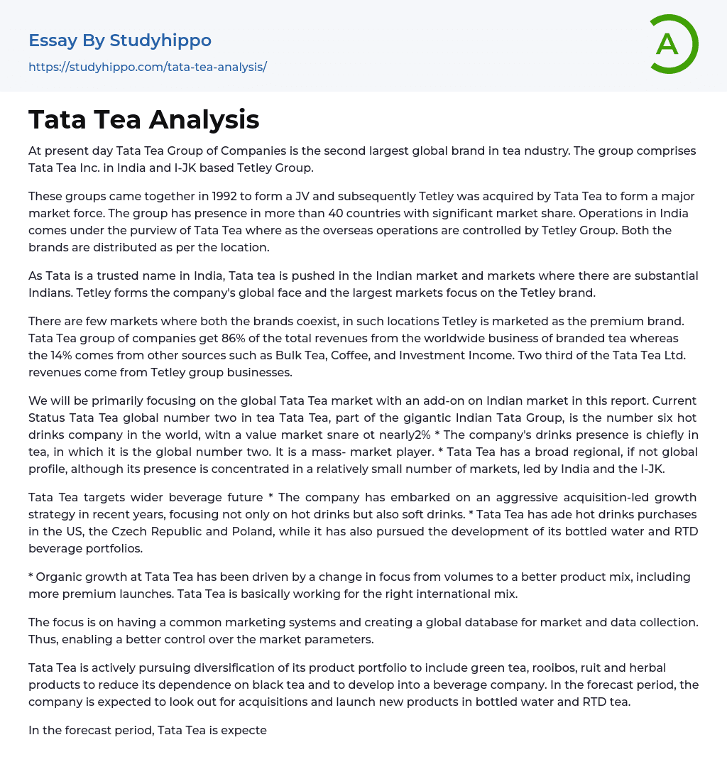 Tata Tea Analysis Essay Example