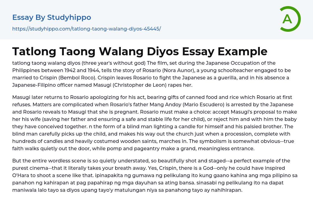 Tatlong Taong Walang Diyos Essay Example