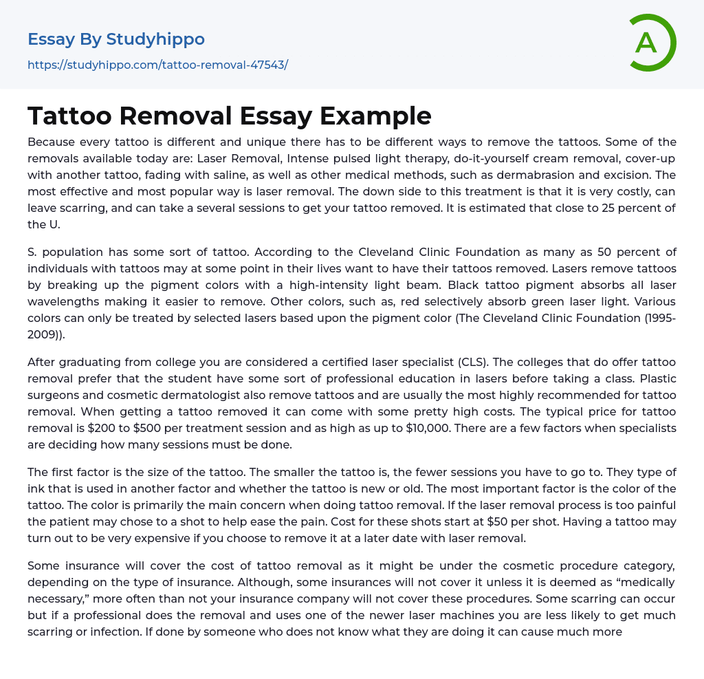 Tattoo Removal Essay Example