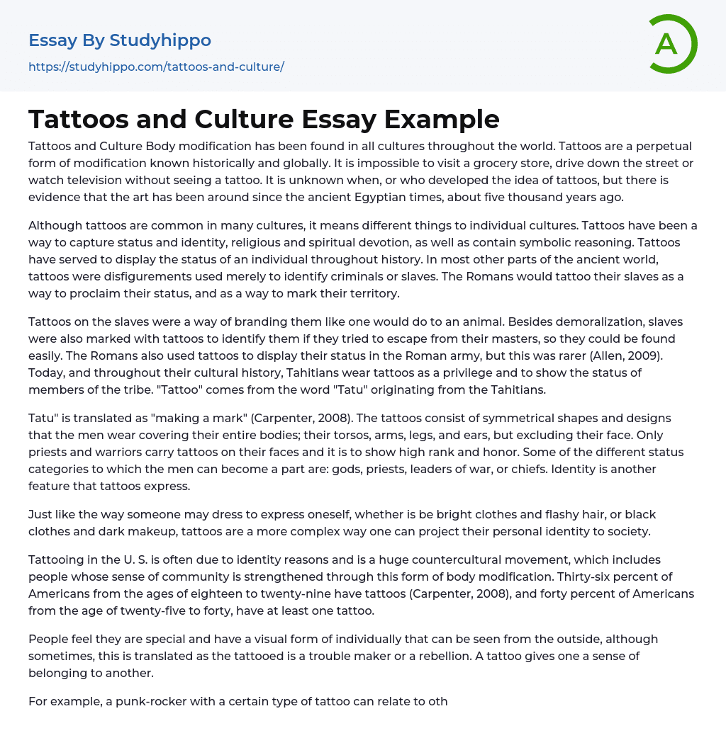 Tattoos and Culture Essay Example