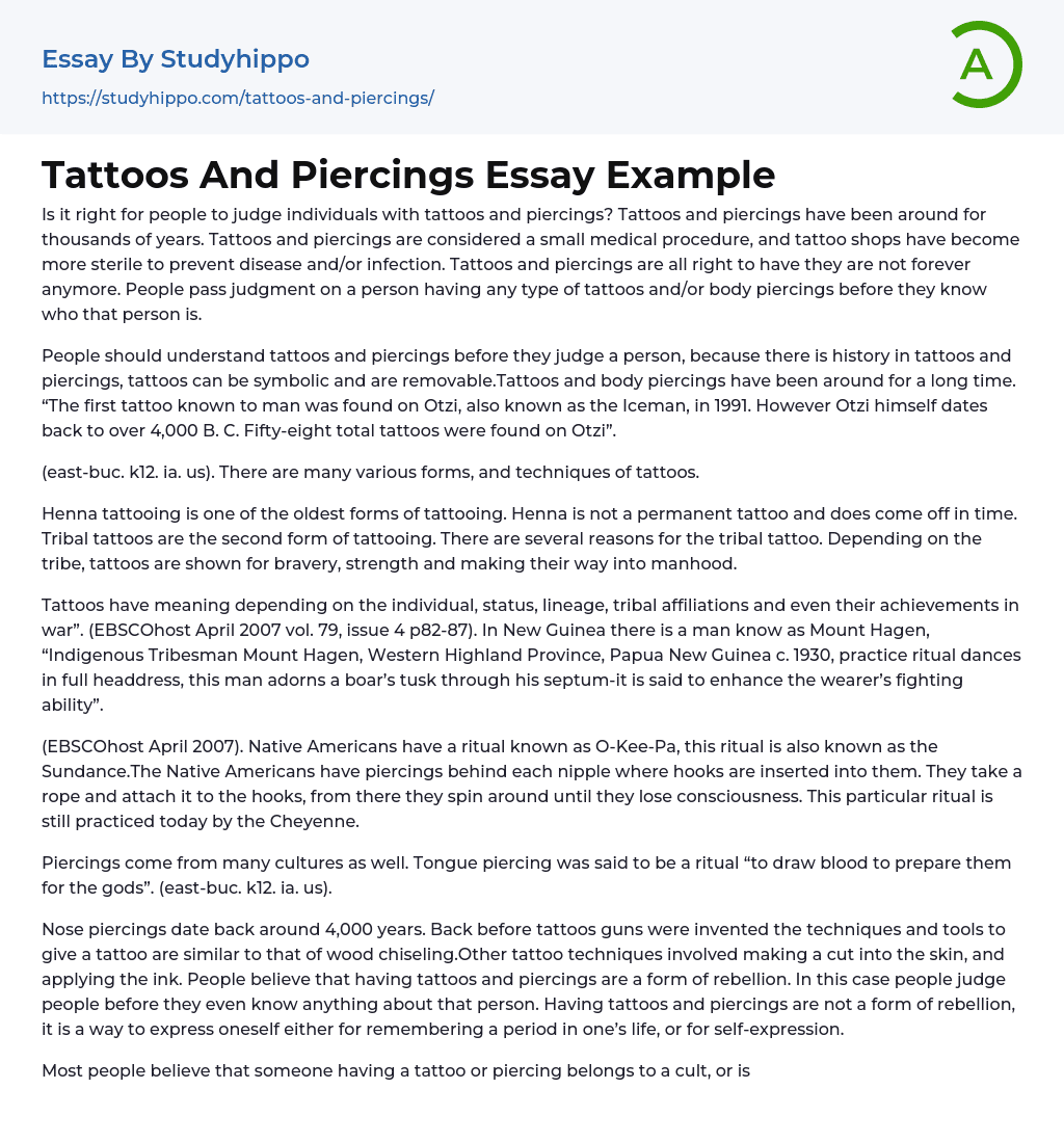 Tattoos And Piercings Essay Example