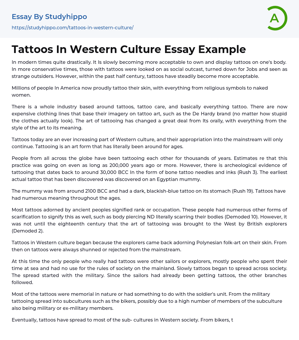 Tattoos In Western Culture Essay Example