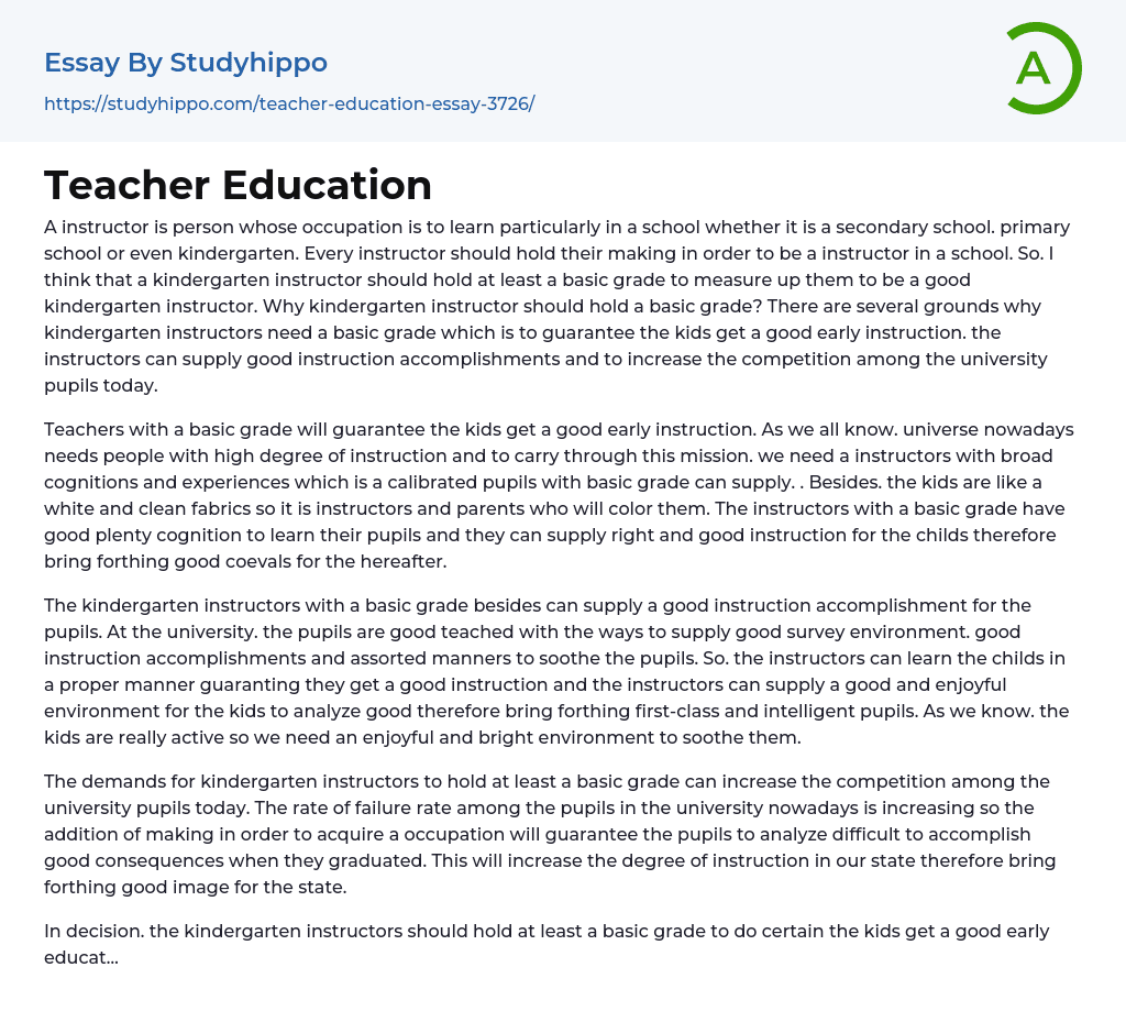 Teacher Education Essay Example